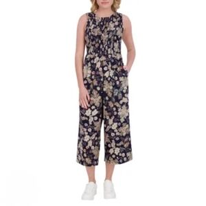 Andrew Marc Wide Leg Romper Navy Blue Green Beige Floral Women's Size XL